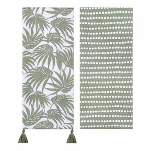 Boutique Set of 2 Sage Green Tropical Palm Print Tassel Hand Towels NWT